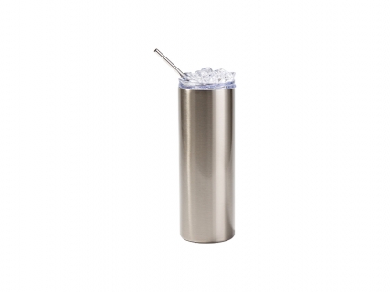20oz/600ml SS Sublimation Blanks Silver Tumbler with Clear Fake Crushed Ice Topper Lid