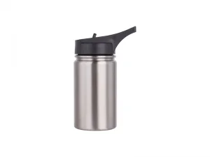 Sublimation 12oz/350ml Stainless Steel Flask w/ Sports Straw Cap Flip Lid (Silver)