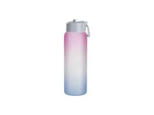 Sublimation 32oz/950ml Frosted Glass Sports Bottle w/ Grey Straw Lid (Gradient Color Pink &amp; Blue)