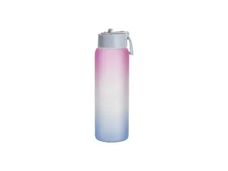 Sublimation 32oz/950ml Frosted Glass Sports Bottle w/ Grey Straw Lid (Gradient Color Pink &amp; Blue)