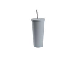 Copo Plástico Dupla Capa 24oz/700ml com Tampa e Canudo (Cinza Claro, Pintado)