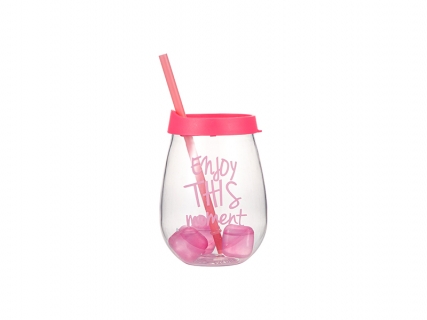 10oz/300ml Clear Plastic Stemless Cup (Pink, w/ Reusable Ice Cubes)