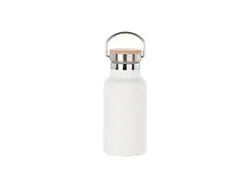 350ml/12oz Portable Bamboo Lid Powder Coated Stainless Steel Bottle (White)