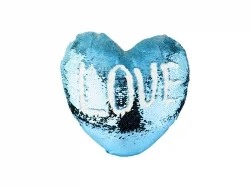 Funda Cojín Lentejuelas Forma Corazón (Azul Celeste con Blanco, 39*44cm)