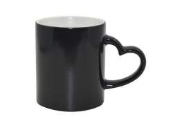 Sublimation 11oz Full Color Change Mug with Heart Handle Black