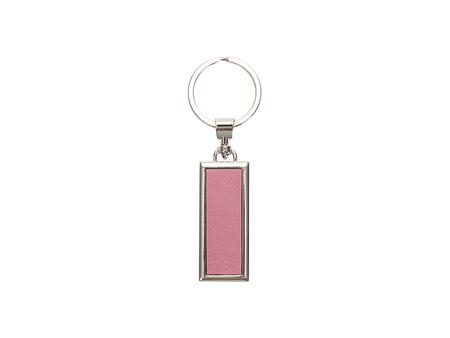 Engraving Blanks Metal Keyring  w/ Engravable Leather (Rect, Double-Sides Pink)